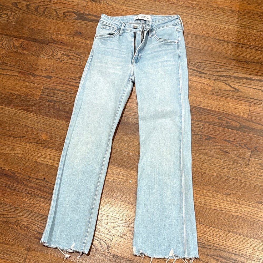 Just Black Light Blue Flare Jeans with Frayed Hem